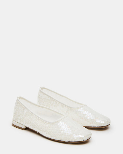 GARCELLE White Sequin Women's Ballet Flats