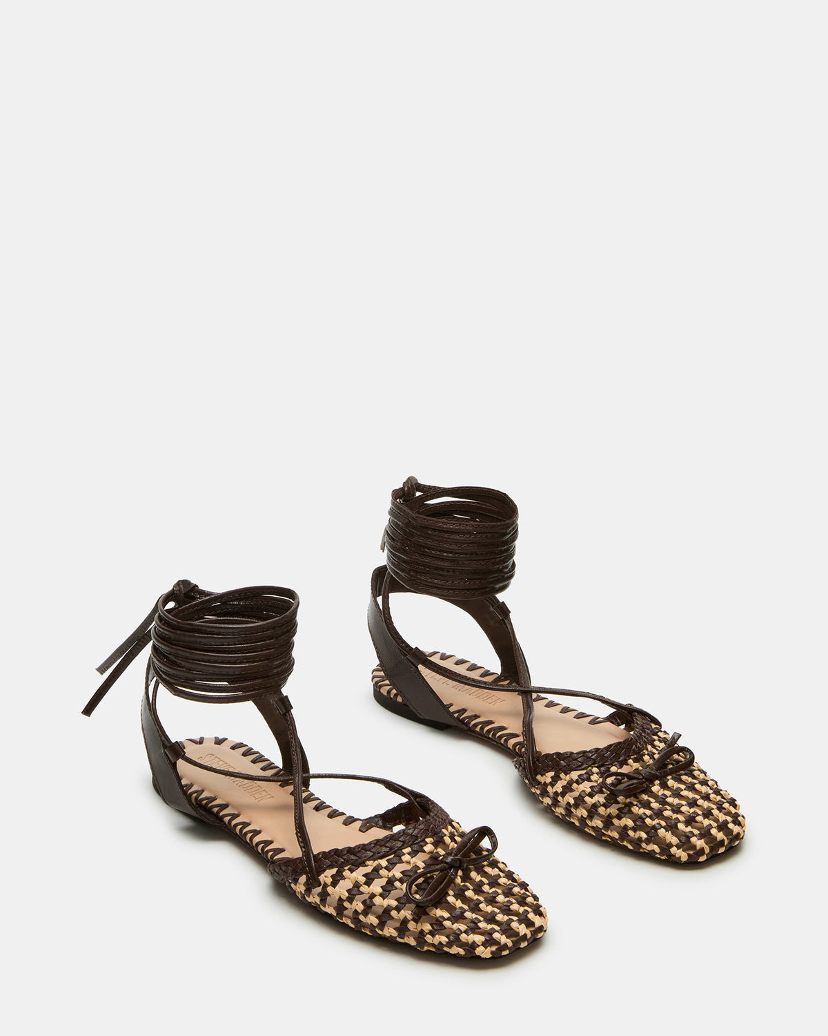 GOSSAMER Brown Leather Women's Woven Lace-Up Ballet Flat