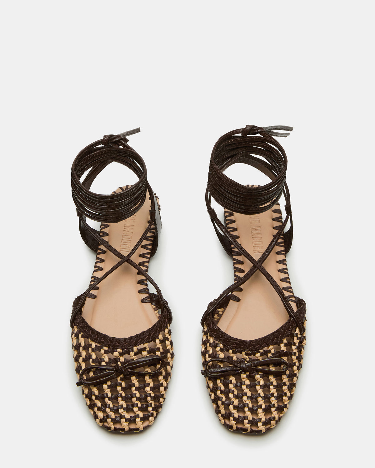 GOSSAMER Brown Leather Women's Woven Lace-Up Ballet Flat