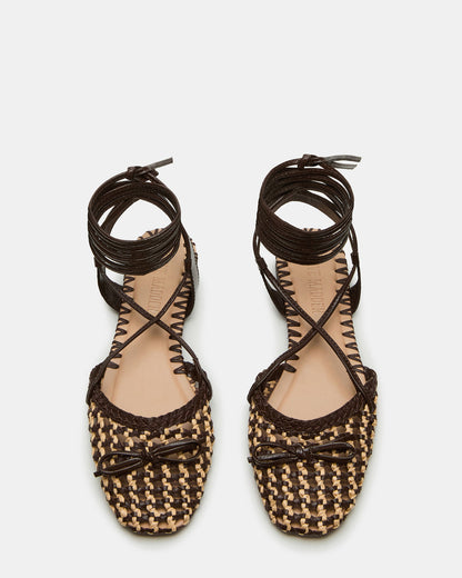 GOSSAMER Brown Leather Women's Woven Lace-Up Ballet Flat