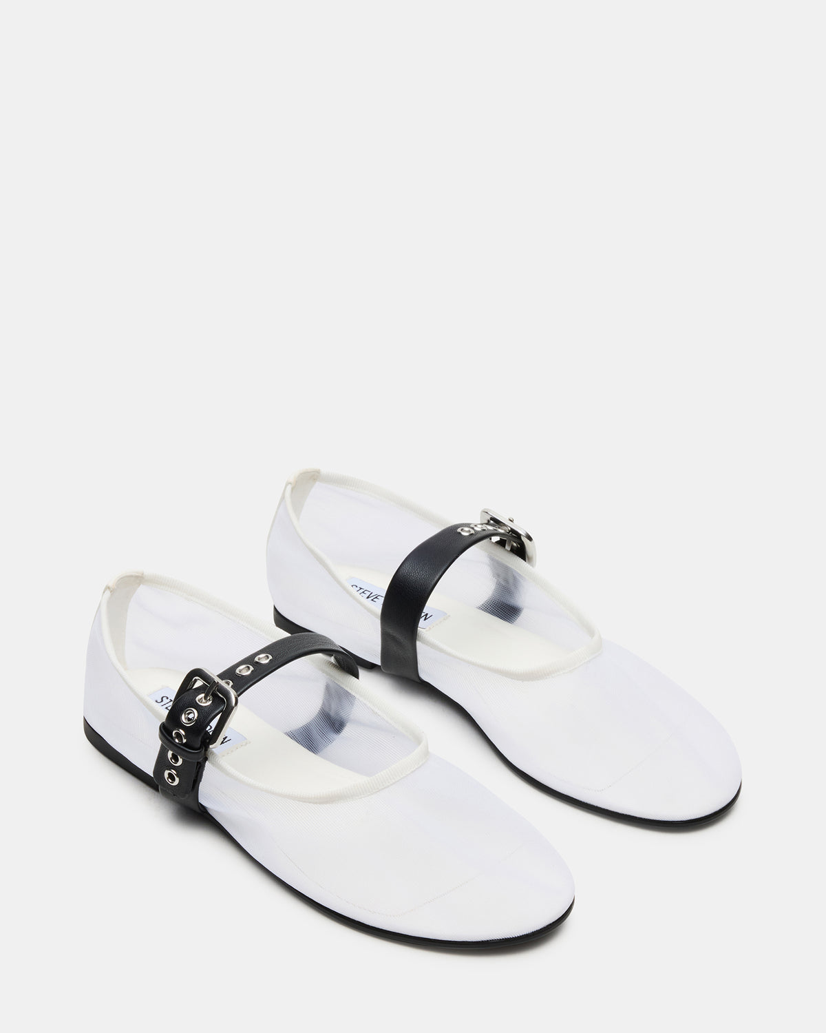 MITSY White/Black Mary Jane Mesh Ballet Women's Flat