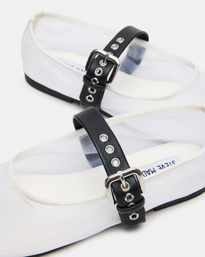 MITSY White/Black Mary Jane Mesh Ballet Women's Flat
