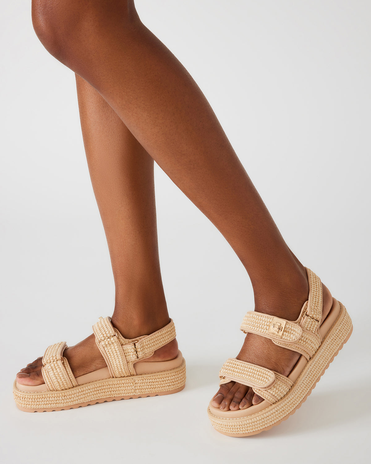 BIGMONA Natural Raffia Leather Women's Platform Sandal