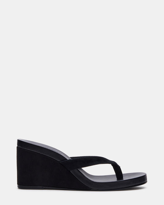 PLAYING Black Suede Thong Wedge Women's Sandal