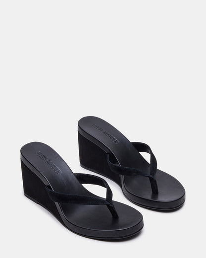 PLAYING Black Suede Thong Wedge Women's Sandal
