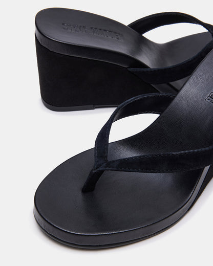 PLAYING Black Suede Thong Wedge Women's Sandal