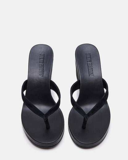 PLAYING Black Suede Thong Wedge Women's Sandal
