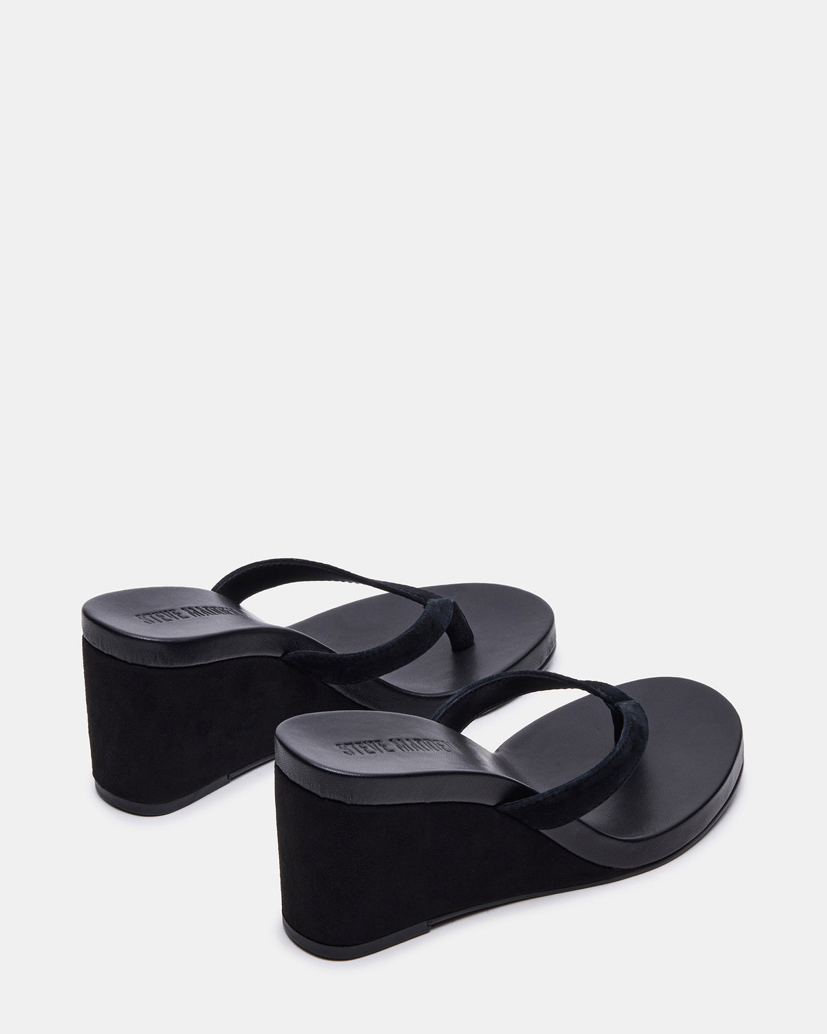 PLAYING Black Suede Thong Wedge Women's Sandal