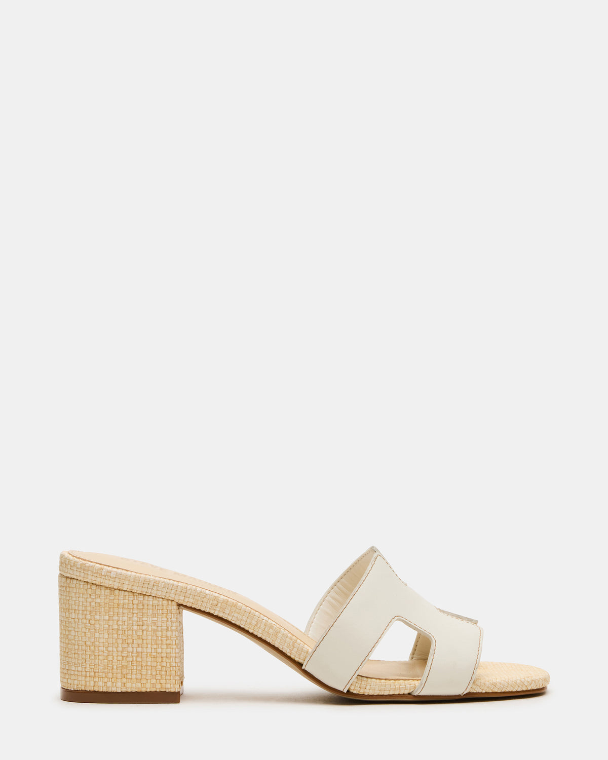 HANA BONE LEATHER Square-Toe Mule Block Heel Women's Sandal