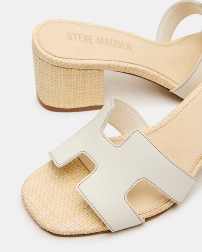 HANA BONE LEATHER Square-Toe Mule Block Heel Women's Sandal