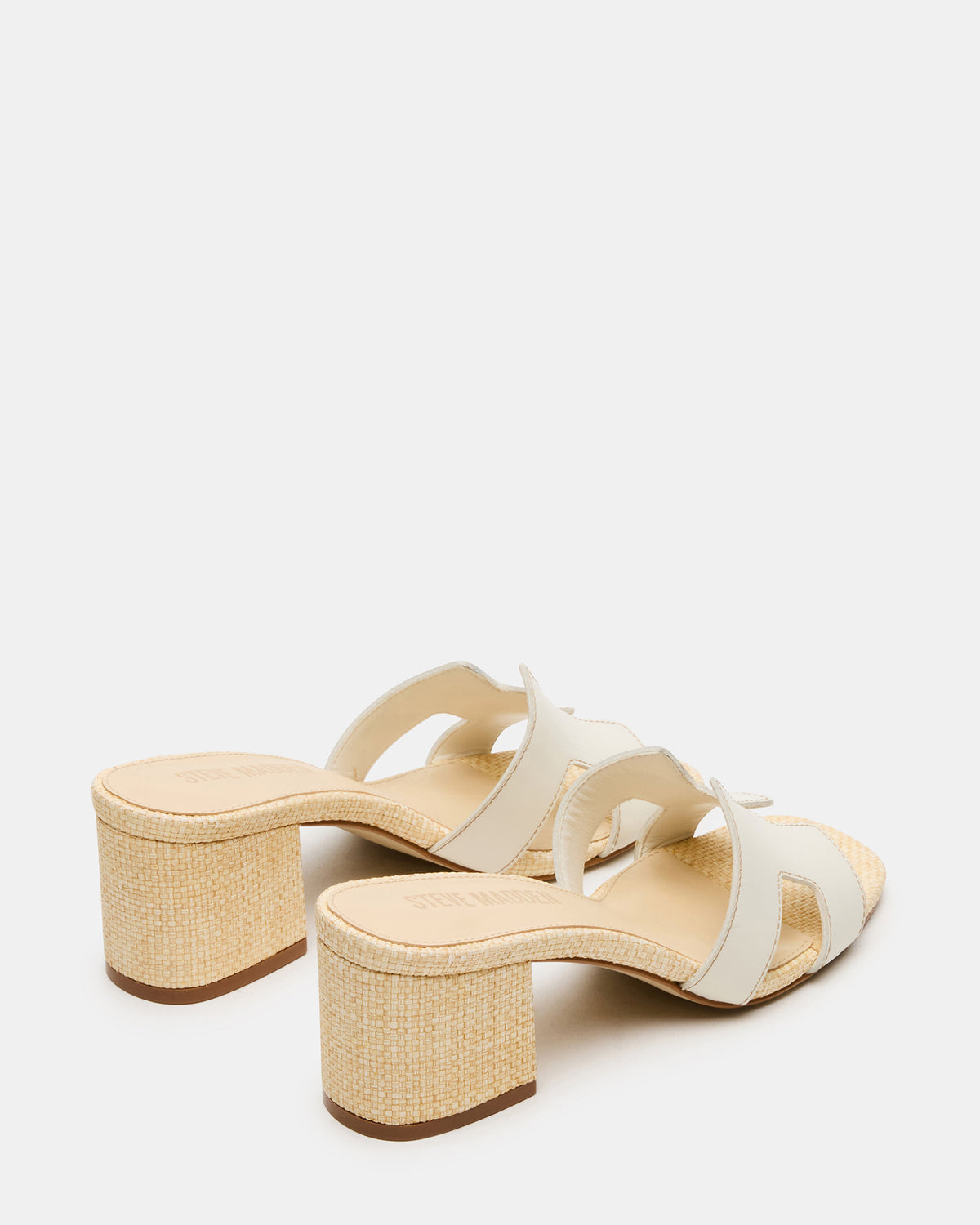 HANA BONE LEATHER Square-Toe Mule Block Heel Women's Sandal