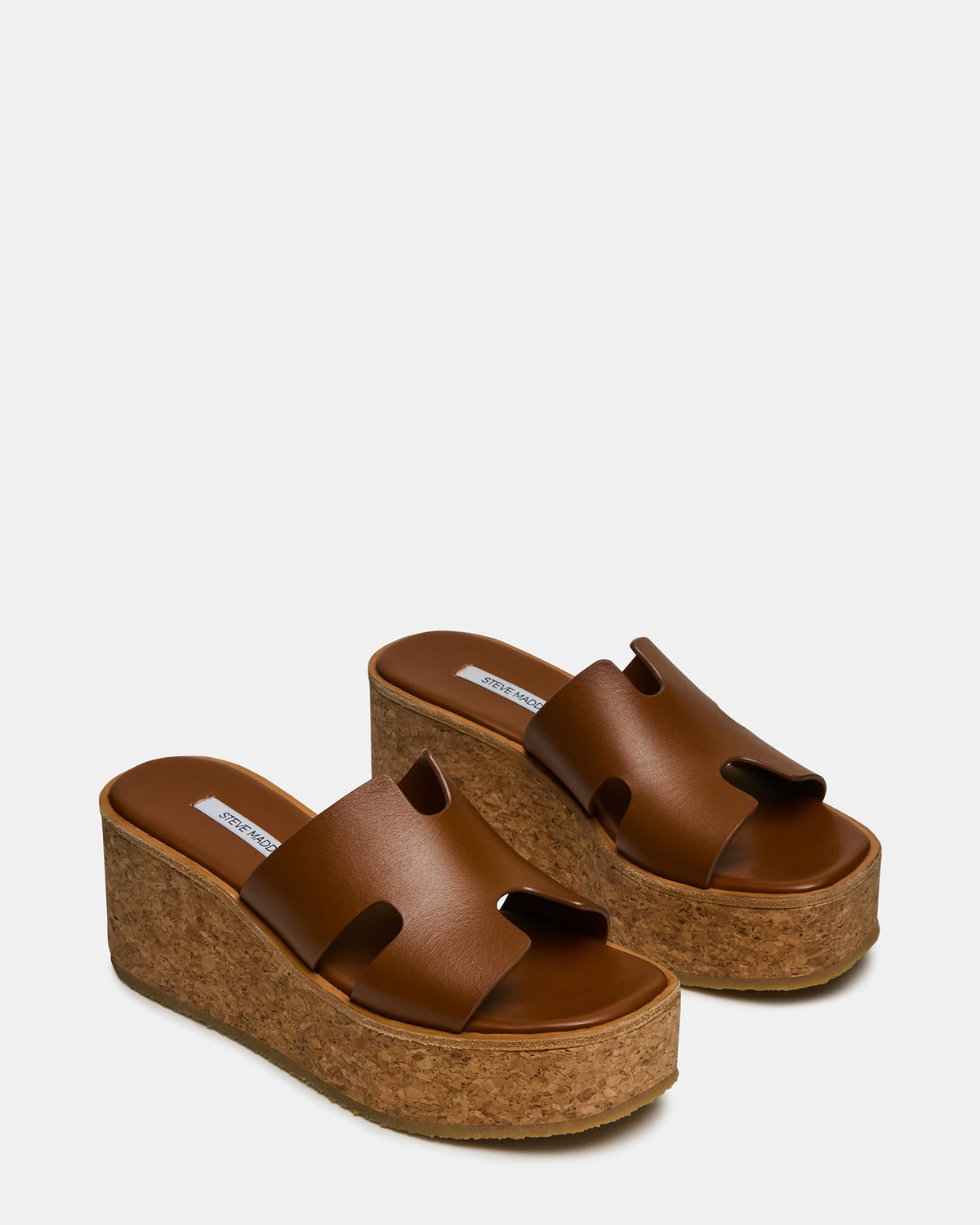 HARMONY Cognac Leather Wedge Mule Cork Platform Women's Sandal