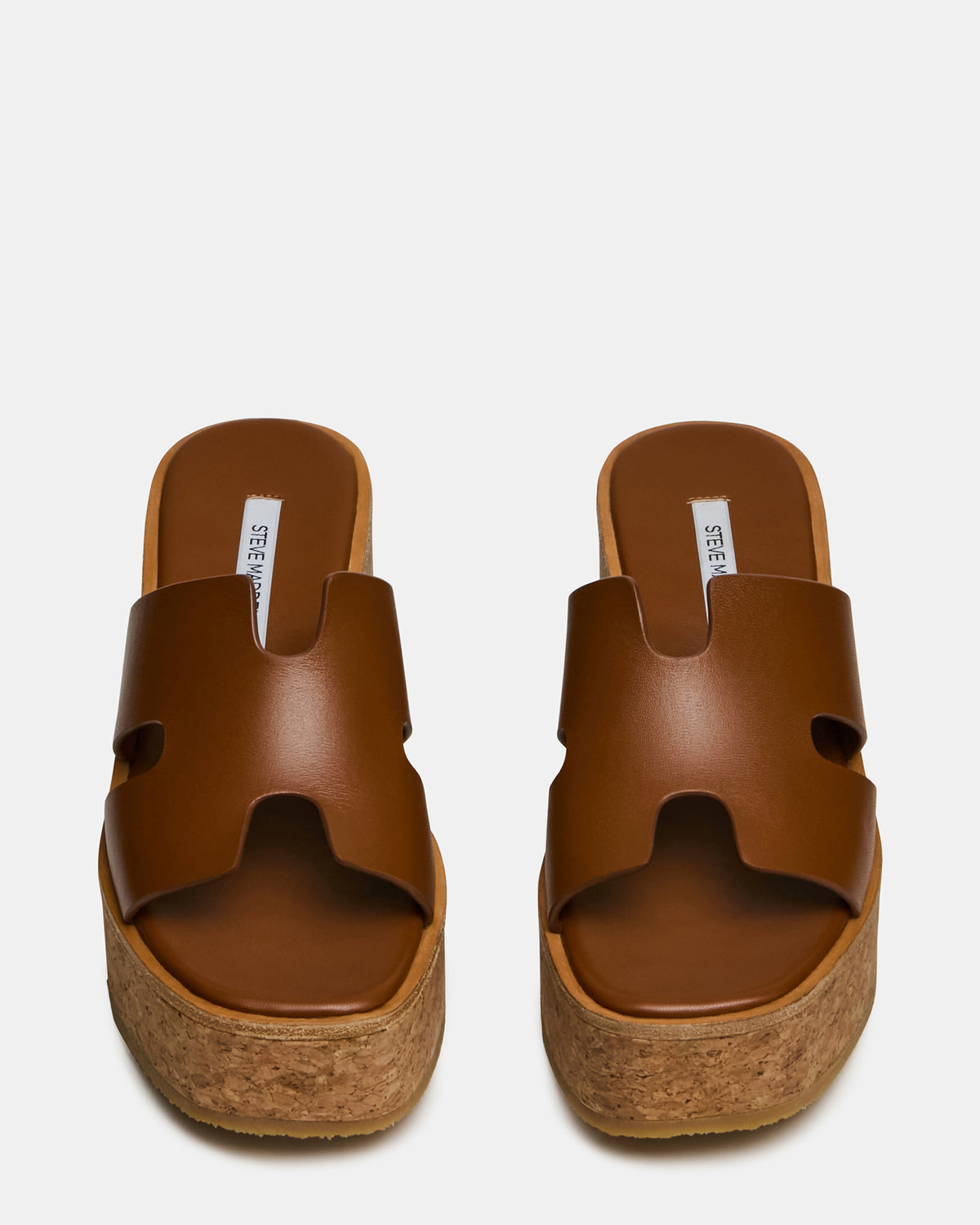 HARMONY Cognac Leather Wedge Mule Cork Platform Women's Sandal