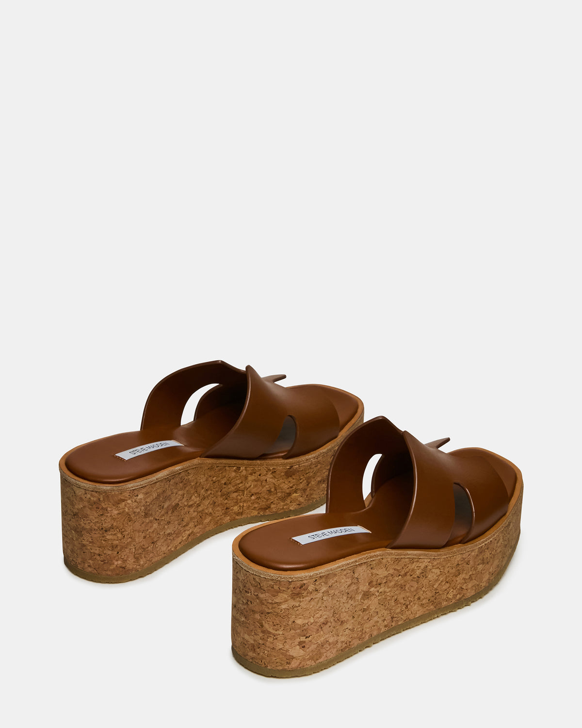 HARMONY Cognac Leather Wedge Mule Cork Platform Women's Sandal