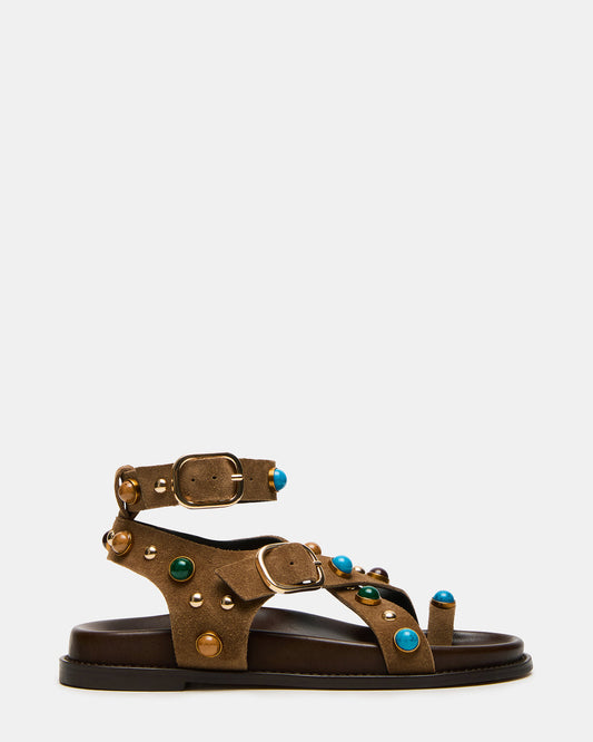 LINEAR Taupe Suede Strappy Footbed Studded Women's Sandal