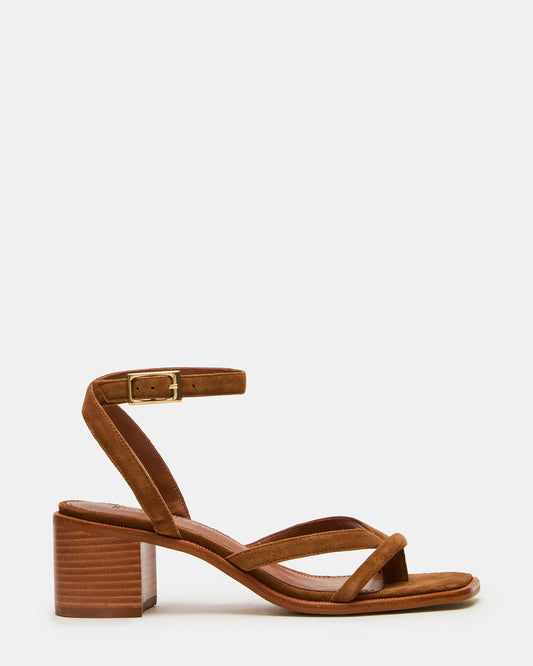TILLY Chestnut Suede Square-Toe Block Heel Strappy Women's Sandal