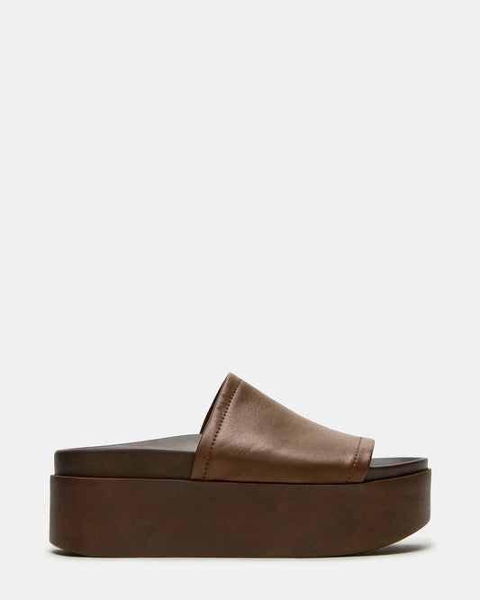 ARWEN Brown Leather Women's Platform Footbed Slide Chunky Sandal