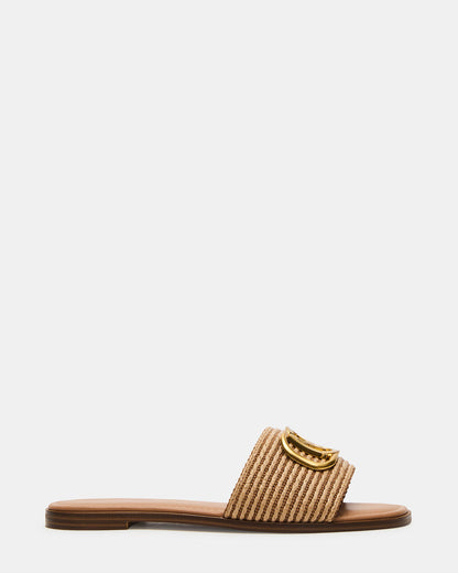 KORA Natural Raffia Gold Detail Slide Women's Sandal