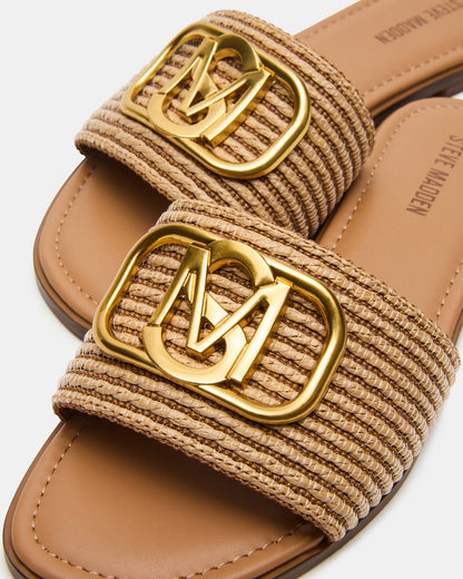 KORA Natural Raffia Gold Detail Slide Women's Sandal