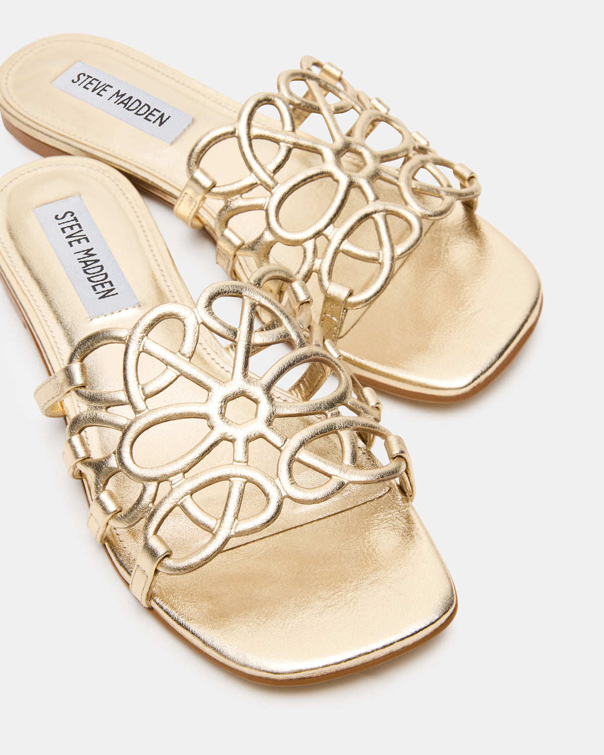 LOTUS Gold Leather Square-Toe Slide Women's Sandal