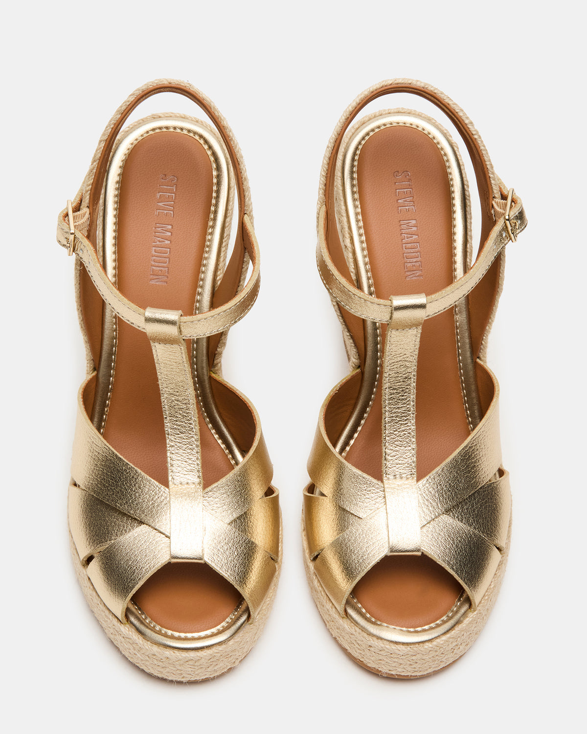 THELMA Gold Leather Espadrille Wedge Ankle Strap Women's Sandal