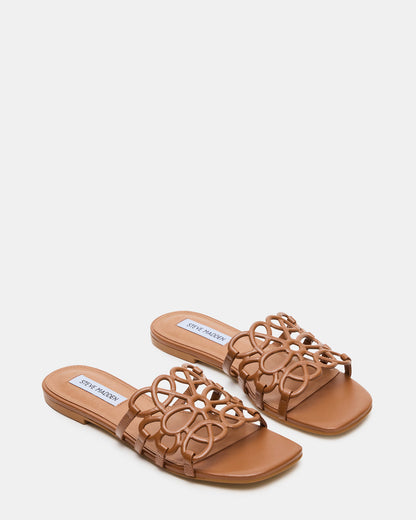 LOTUS Tan Leather Square-Toe Slide Women's Sandal