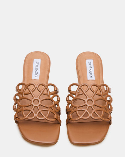 LOTUS Tan Leather Square-Toe Slide Women's Sandal