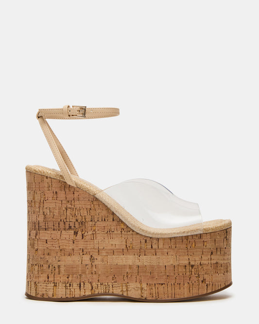 SINAI Clear Square-Toe Platform Wedge Strappy Women's Sandal