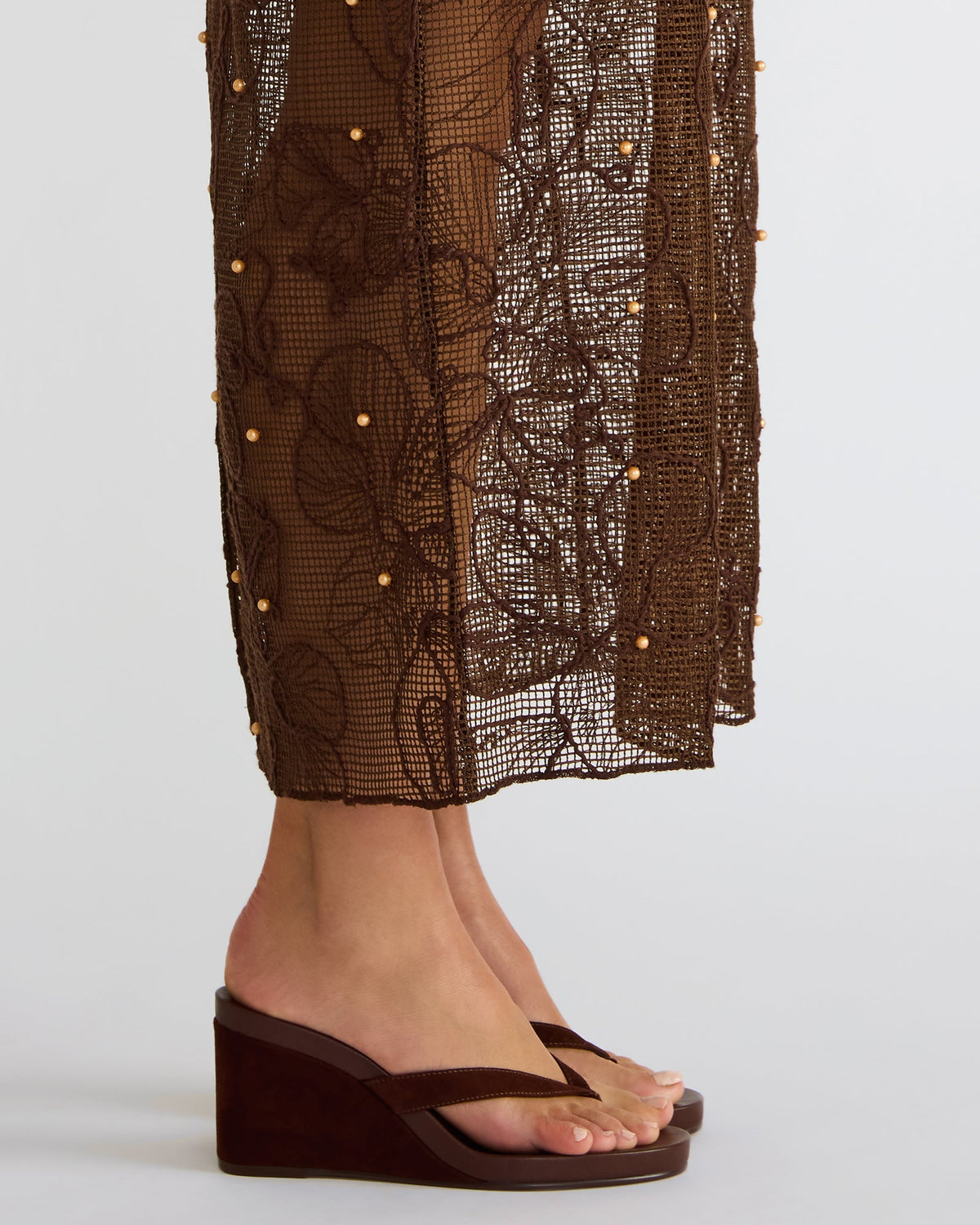 PLAYING Brown Suede Thong Wedge Women's Sandal