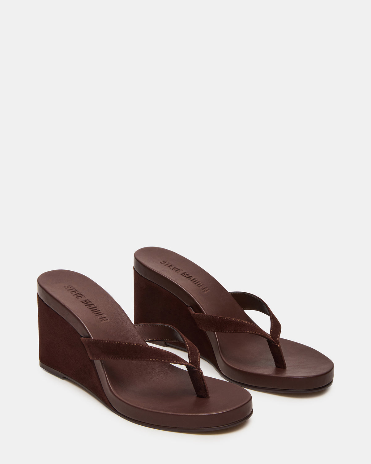 PLAYING Brown Suede Thong Wedge Women's Sandal