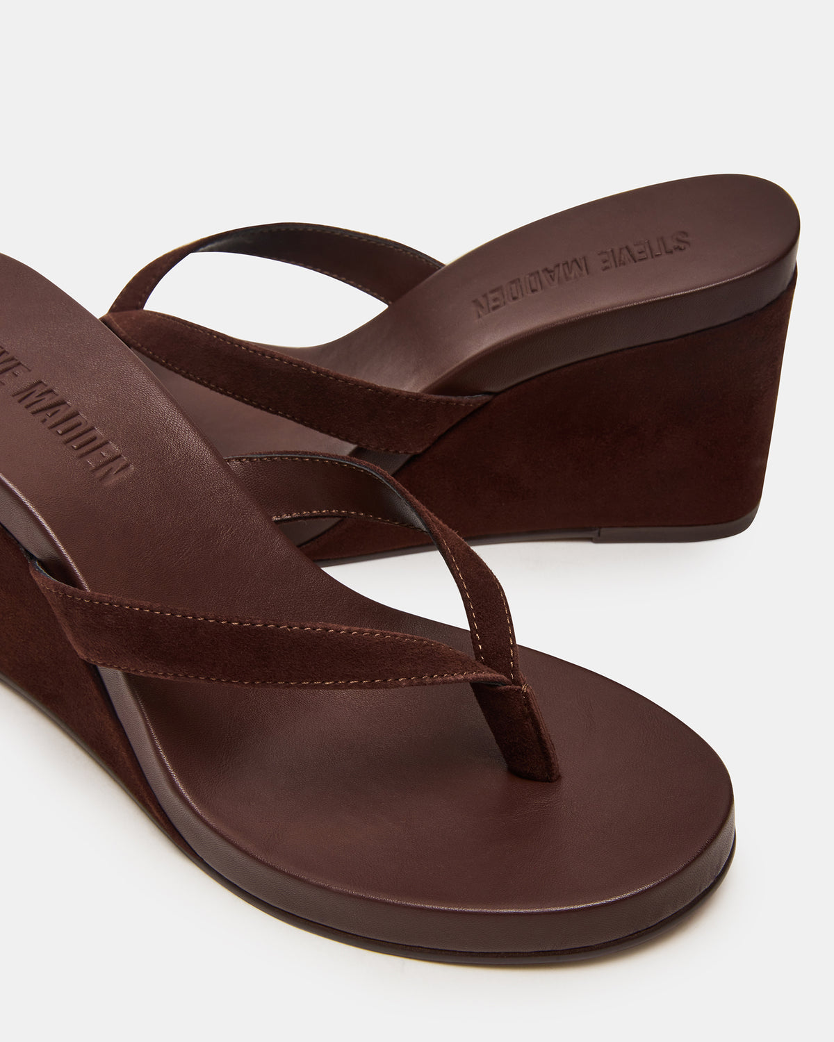 PLAYING Brown Suede Thong Wedge Women's Sandal
