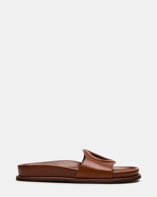 ZOSIA Cognac Leather Cut-Out Slide Footbed Women's Sandal