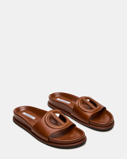 ZOSIA Cognac Leather Cut-Out Slide Footbed Women's Sandal