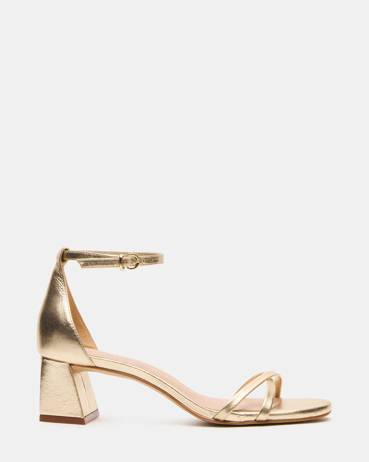 RAE Gold Leather Strappy Block Heel Women's Sandal