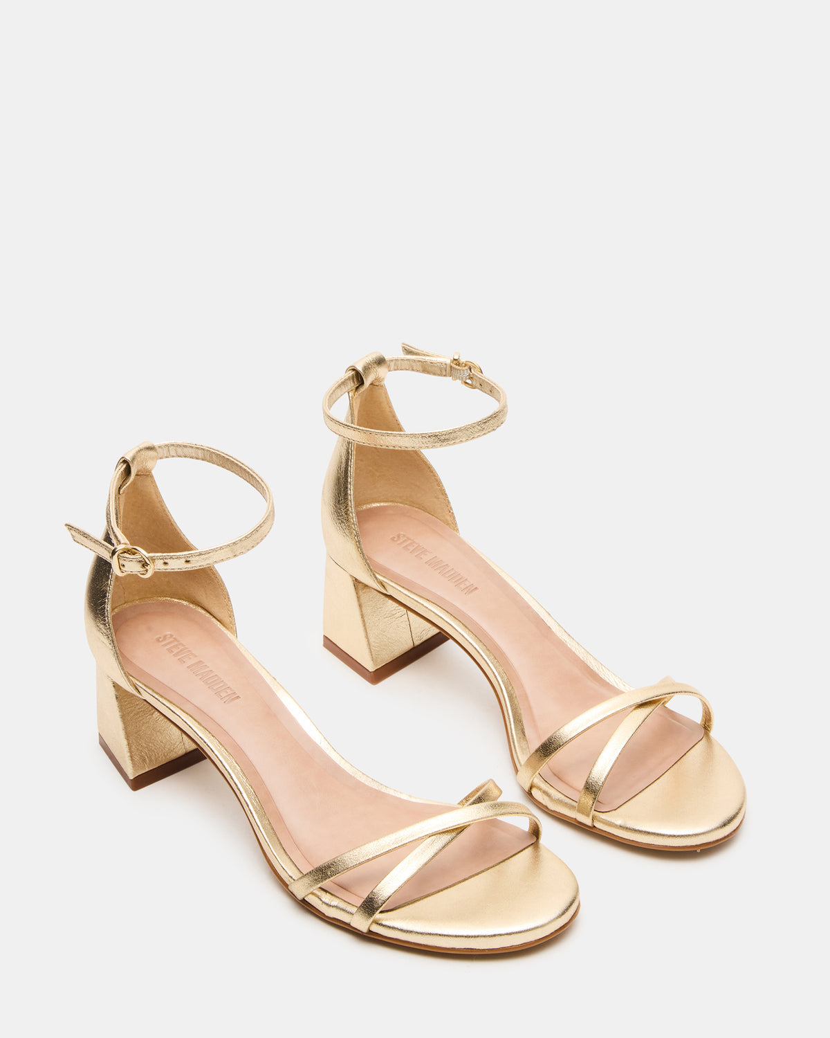 RAE Gold Leather Strappy Block Heel Women's Sandal