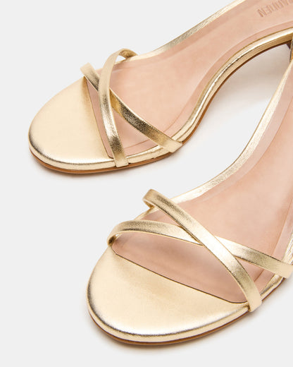 RAE Gold Leather Strappy Block Heel Women's Sandal