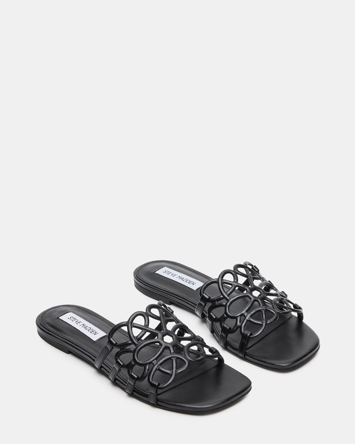 LOTUS Black Leather Square-Toe Slide Women's Sandal