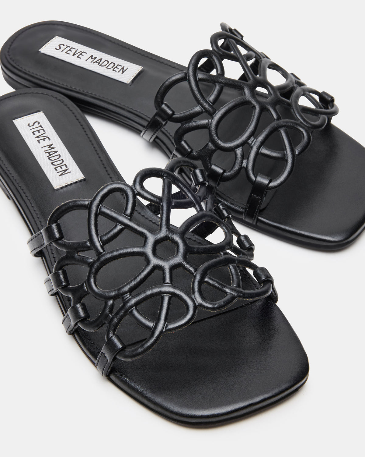 LOTUS Black Leather Square-Toe Slide Women's Sandal