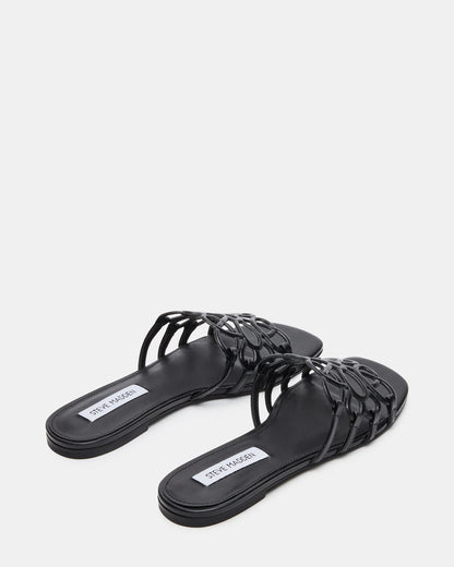 LOTUS Black Leather Square-Toe Slide Women's Sandal
