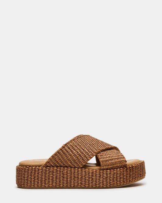 TULUM Brown Raffia Platform Flatform Women's Sandal
