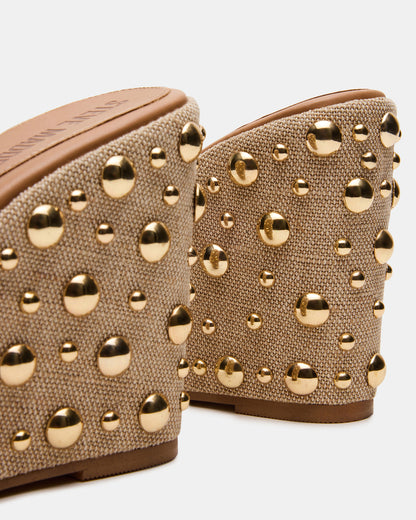 CAYMAN Natural Mini Studs Platform Square-Toe Wedge Women's Sandal