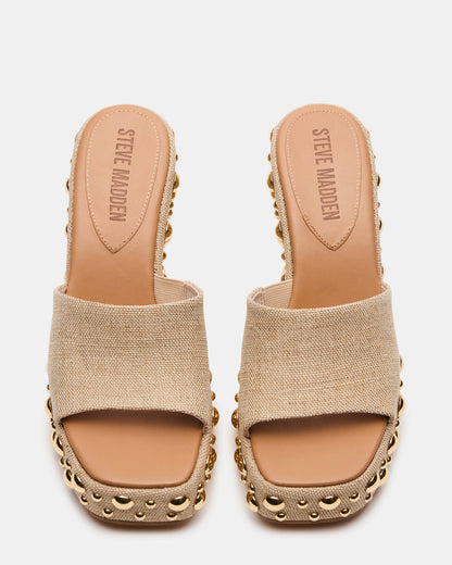 CAYMAN Natural Mini Studs Platform Square-Toe Wedge Women's Sandal