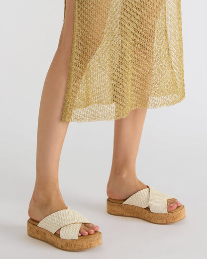 TULUM Bone Raffia Platform Flatform Women's Sandal