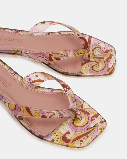 TRELLA Jelly Pink Print Square-Toe Thong Women's Sandal