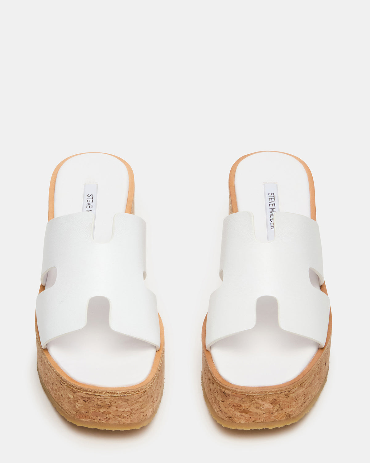 HARMONY White Leather Wedge Mule Cork Platform Women's Sandal