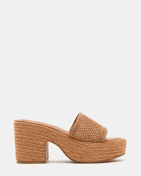 TRIPPY Cognac Raffia Platform Mule Women's Sandal