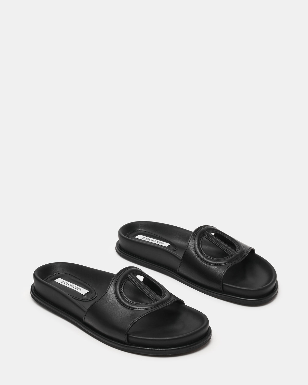 ZOSIA Black Leather Cut-Out Slide Footbed Women's Sandal