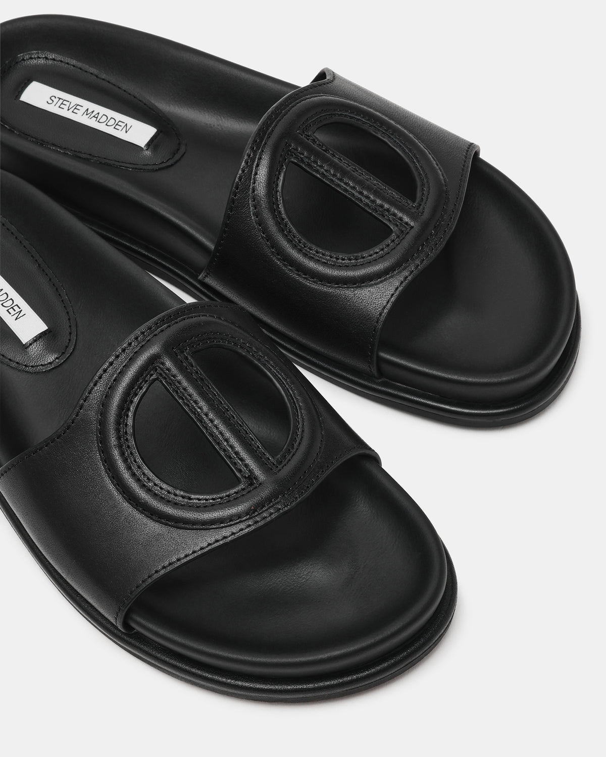 ZOSIA Black Leather Cut-Out Slide Footbed Women's Sandal