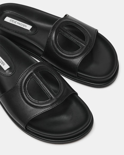 ZOSIA Black Leather Cut-Out Slide Footbed Women's Sandal