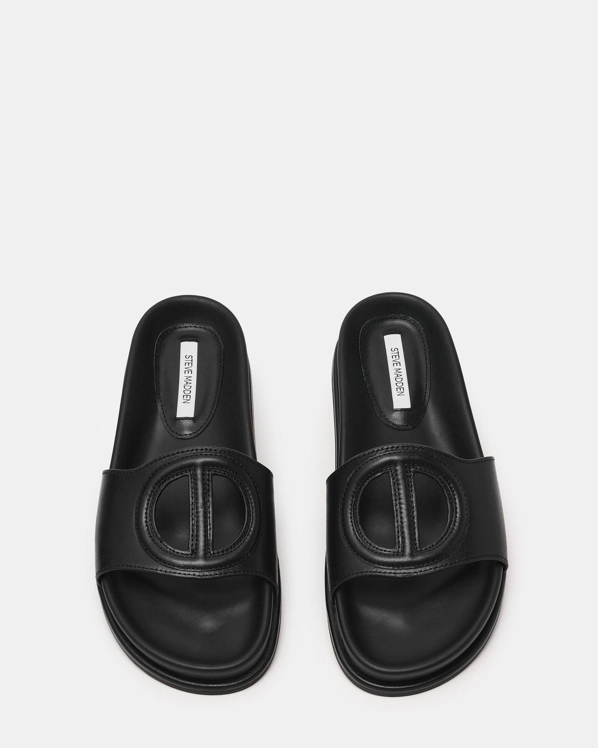 ZOSIA Black Leather Cut-Out Slide Footbed Women's Sandal